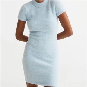 NWT) Hm fuzzy textured knit baby blue mini dress